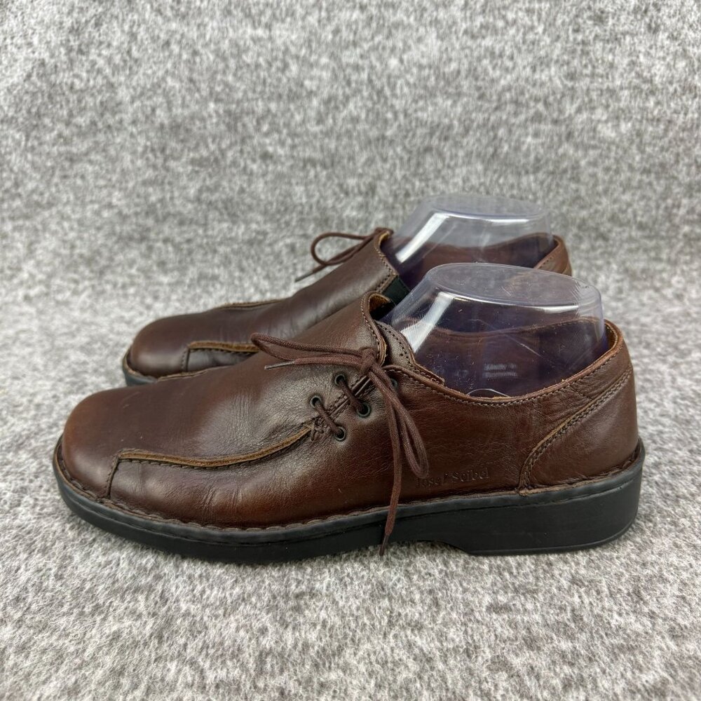 ✅Mens 8.5/42 Josef Seibel Brown Leather Loafers Air Massage insole Lace-Up Shoes